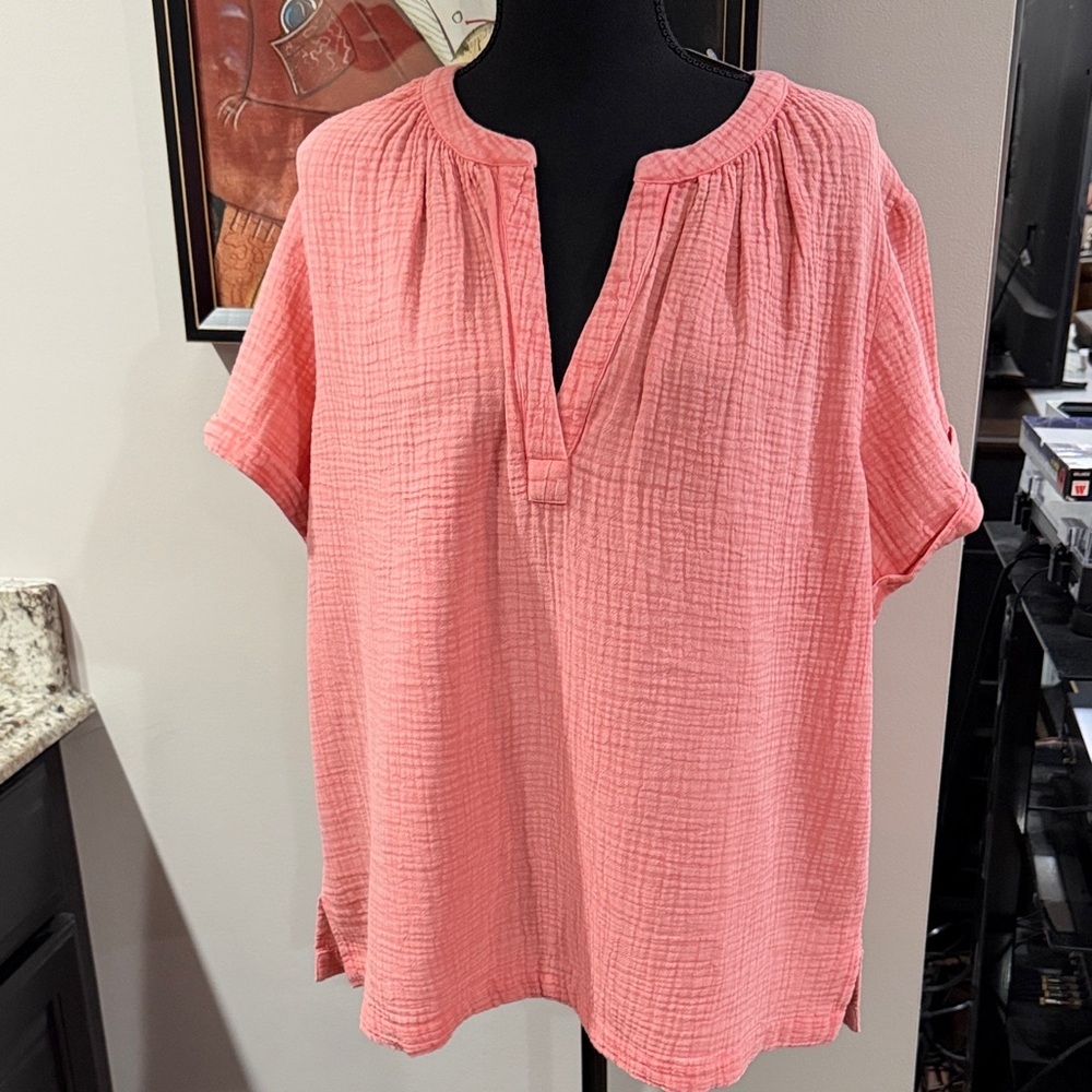 Lucky brand women’s top peachy color size large NWT hundred percent cotton